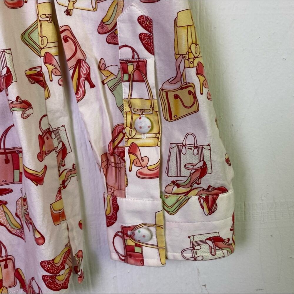 Draper's & Damon's Pink White Shoes Handbags Button Up Top Size Large Petite - Picture 6 of 7